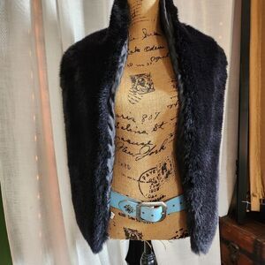 Banana Republic Black Quilted And Furry Shawl